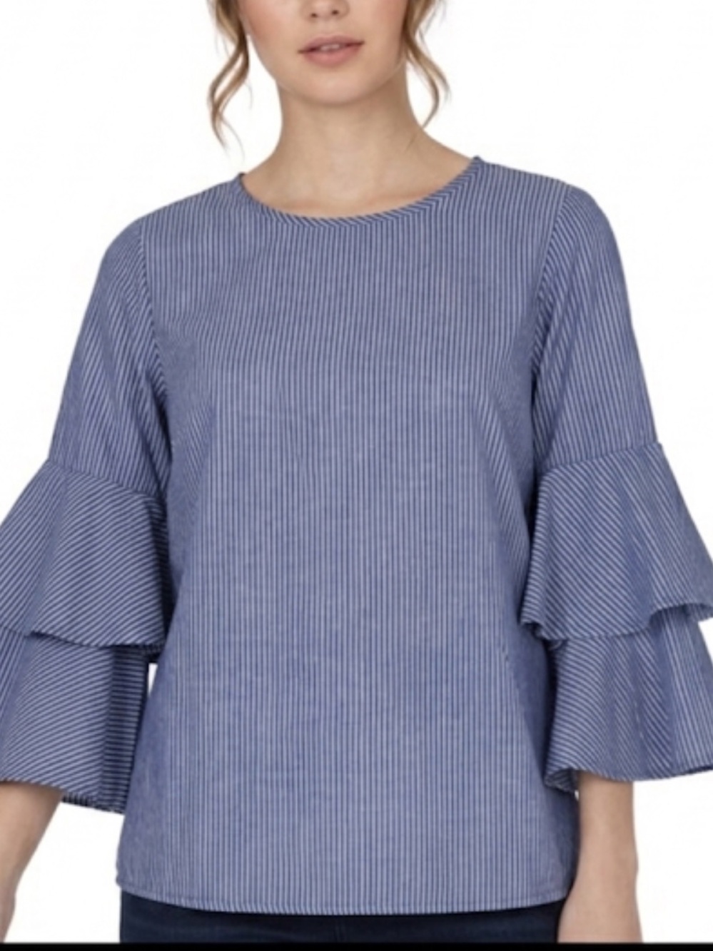 BEACHLUNCHLOUNGE Striped Tiered Bell Sleeve Top